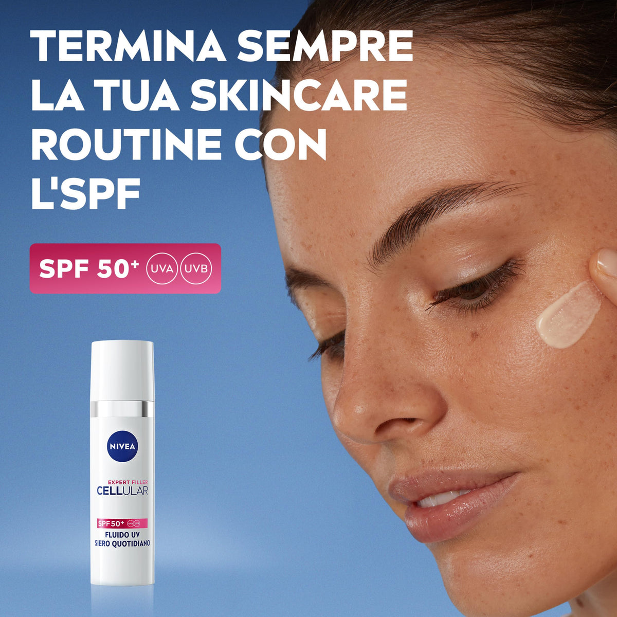 NIVEA Cellular Expert Filler Fluido UV Siero Viso Quotidiano SPF 50 + 30 ml, Siero viso Acido Ialuronico idratante e antirughe, Face serum con SPF50+ contro i segni dell'invecchiamento cutaneo