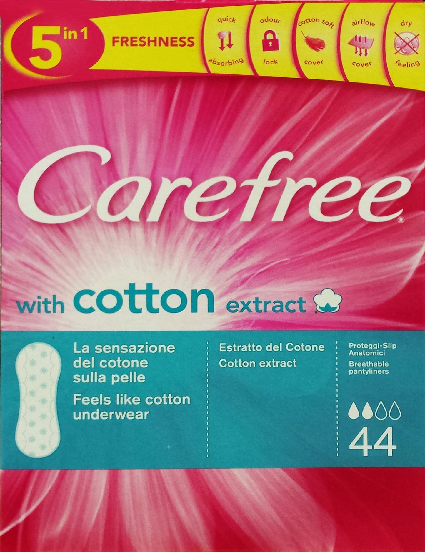 Carefree Cotton Salvaslip traspiranti con estratto di cotone, 44 Pezzi