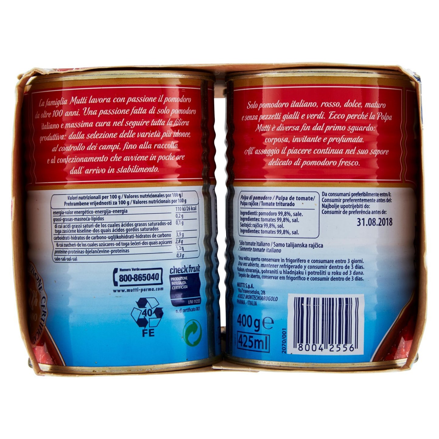 Mutti Polpa di Pomodoro in Finissimi Pezzi - 6 Confezioni da 4x400g