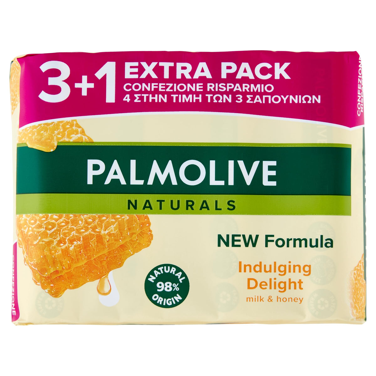 SAP. PALMOLIVE 3+1 INDULGING DELIGHT NEW FORMULA LATTE E MIELE 90 GR.