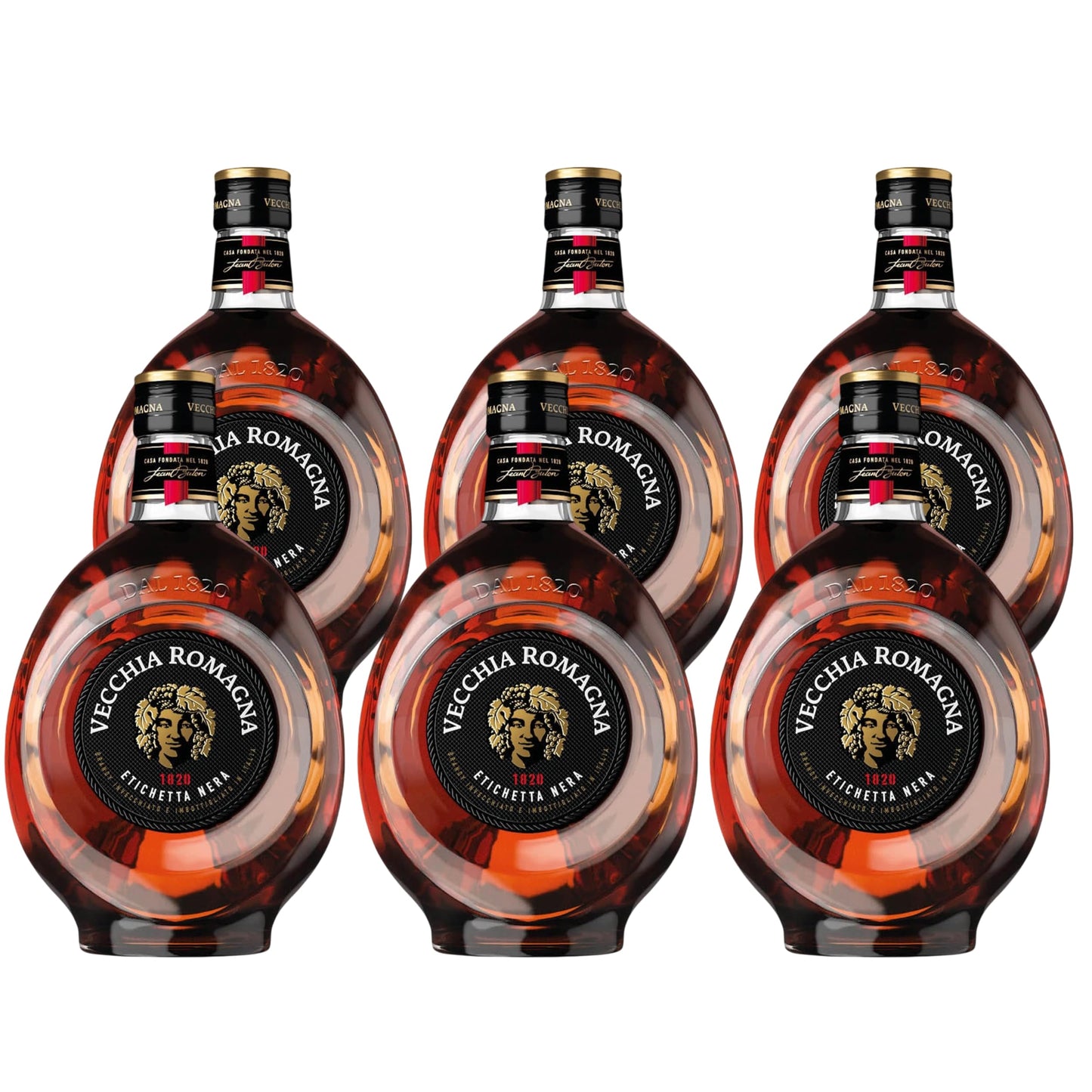 Vecchia Romagna Etichetta Nera Brandy 6 x 1lt | Confezione da 6 Bottiglie da 1 Litro