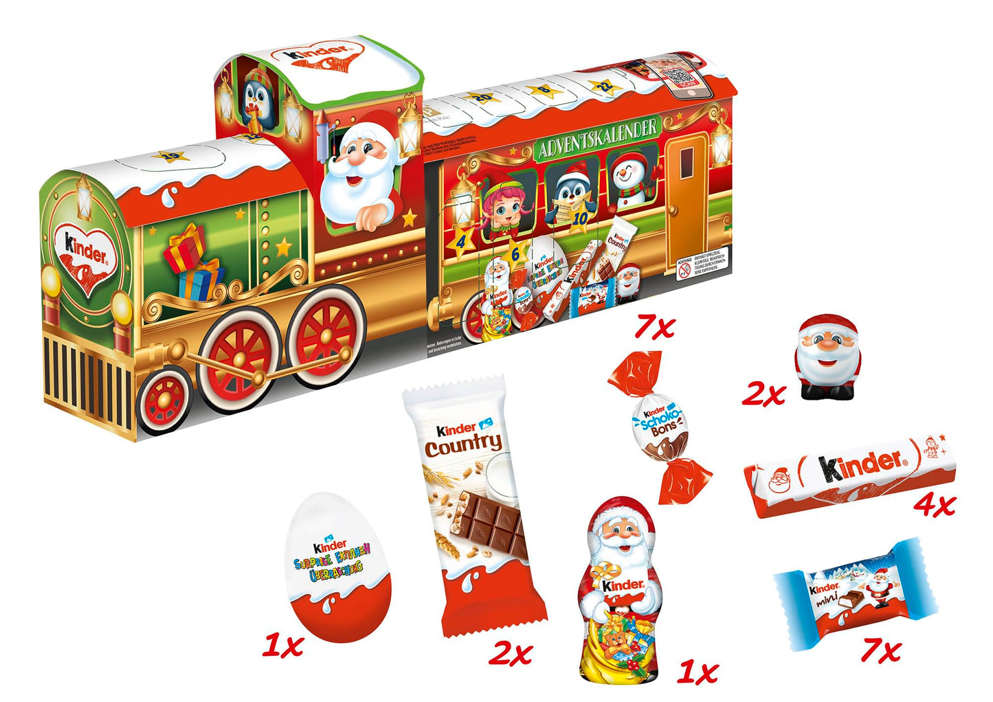 kinder Mix Calendario dell'Avvento con treno 3D, calendario dell'Avvento con deliziose specialità al cioccolato, 1 calendario da 221 g