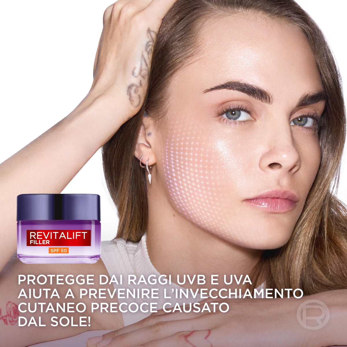 L'Oréal Paris Crema Viso Giorno Revitalift Filler SPF50, Per Tutti i Tipi di Pelle, Azione Anti-Rughe Rivolumizzante, Pelle Rimpolpata a Lungo, Con Acido Ialuronico, 50 ml