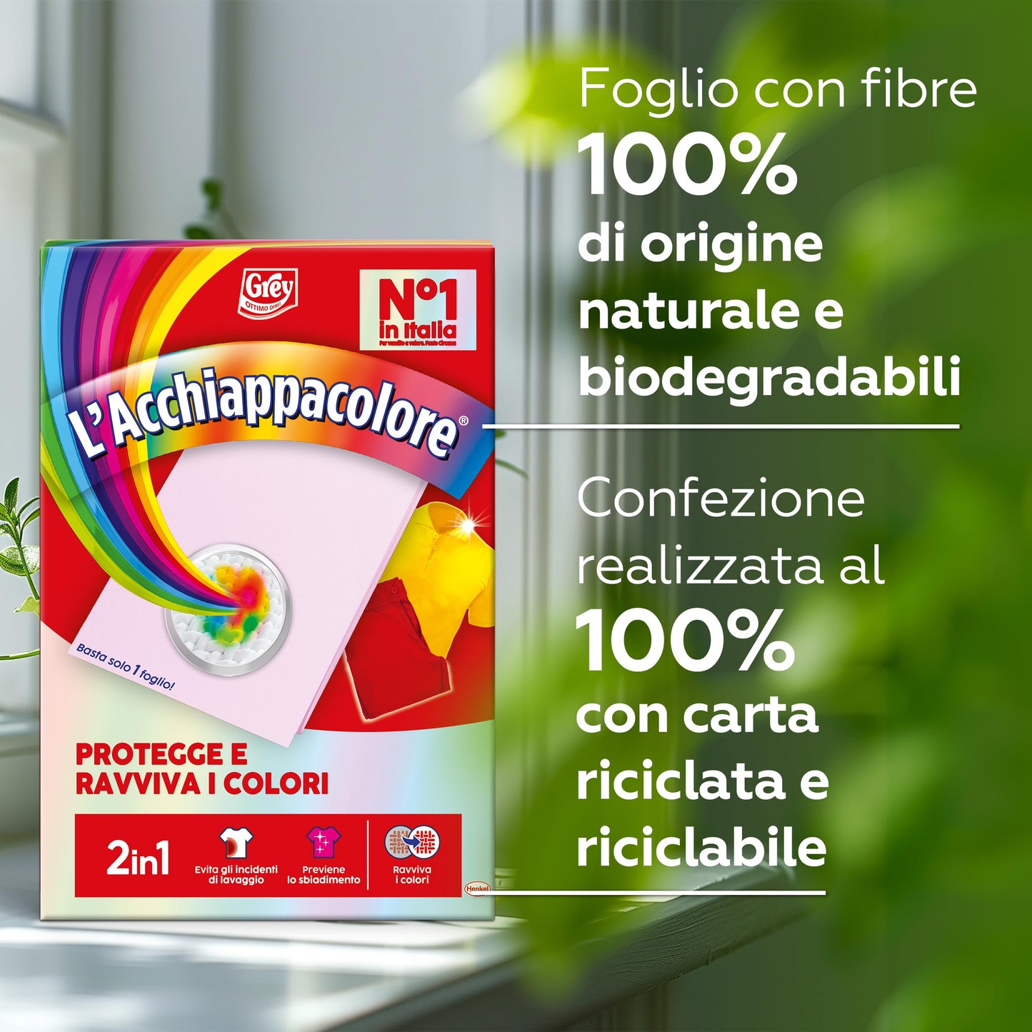 Grey L'Acchiappacolore 2in1 Protegge e Ravviva i Colori, Fogli Cattura Colore e Proteggi Colore, Confezione da 18 fogli