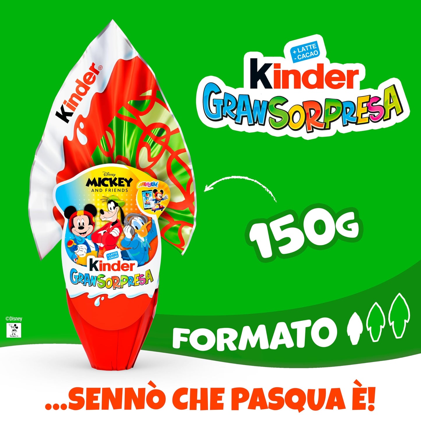 Kinder GranSorpresa Mickey and Friends, Uovo di Pasqua Kinder 2026 di Finissimo Cioccolato al Latte con Sorpresa Mickey and Friends, 150 g