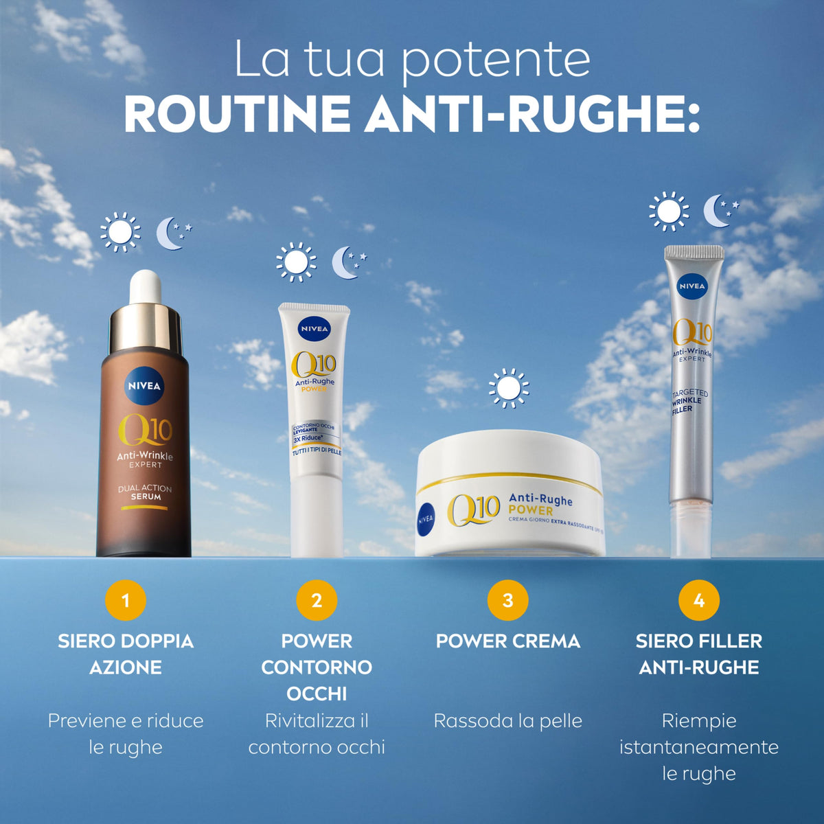 NIVEA Q10 Anti-Rughe Power Crema Giorno Extra Rassodante SPF 15 50 ml, Crema viso antirughe e idratante, Crema viso Acido Ialuronico, Coenzima Q10 e Creatina per un doppio booster di collagene