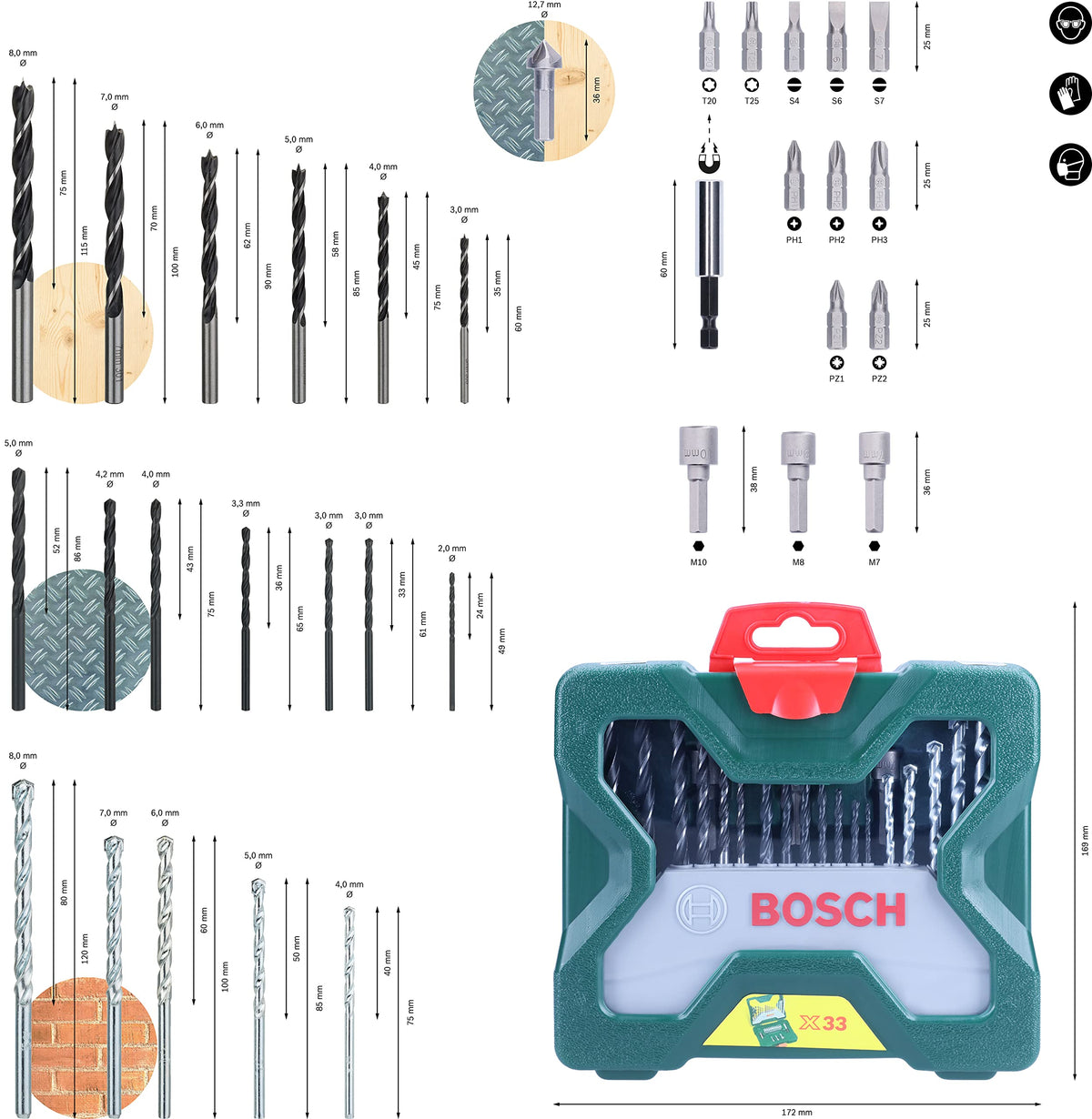 Bosch X-Line Set Misto Avvitamento e Foratura, 33 Pezzi