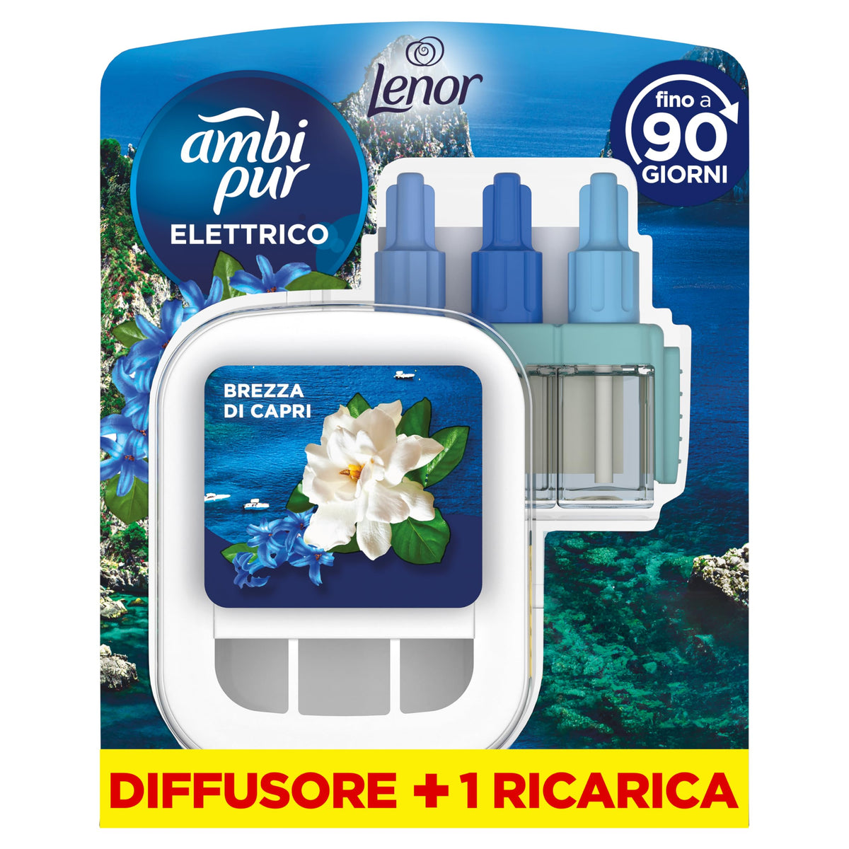Ambi Pur Fresca Brezza di Capri 3Volution Starter Kit Deodorante Per Ambienti Con Diffusore Elettrico Programma Intelligente 20ml, 3 Diverse Fragranze Per Combattere Gli Odori