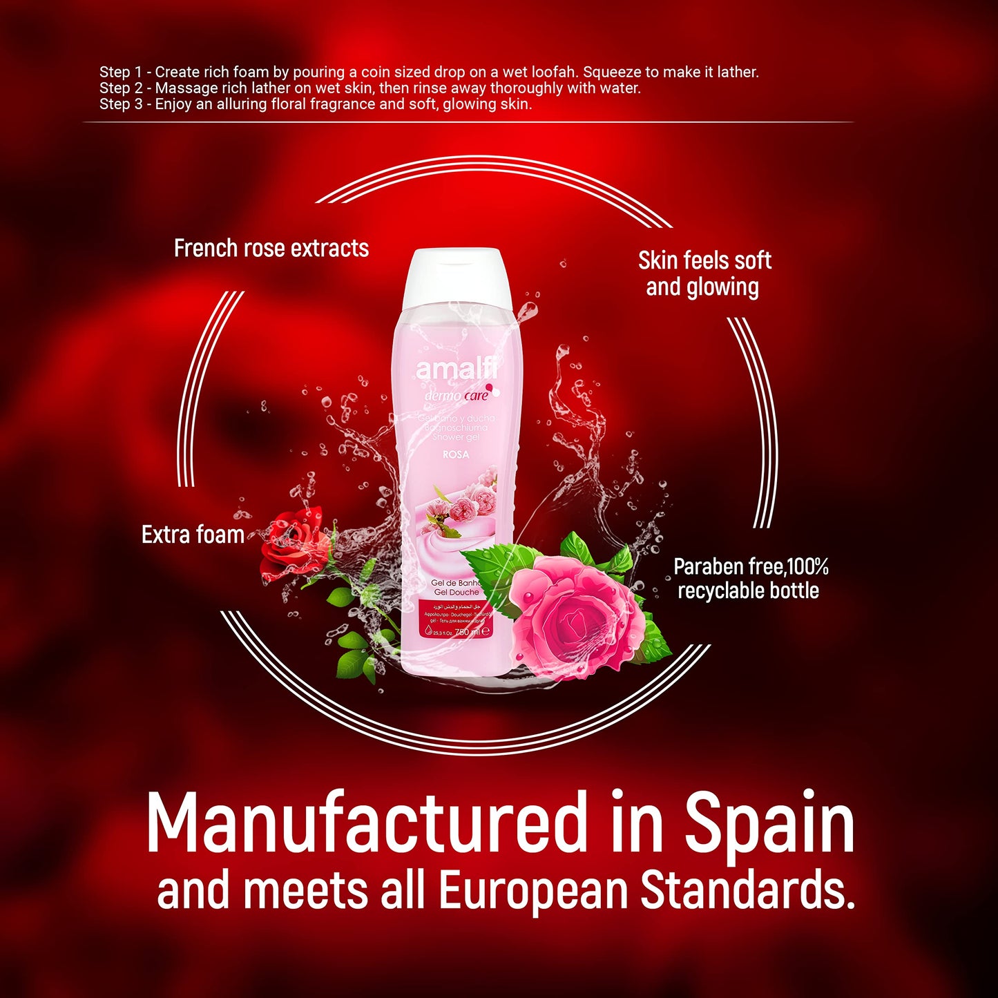 Amalfi Dermo Care Bagnoschiuma Rosa, 750 ml