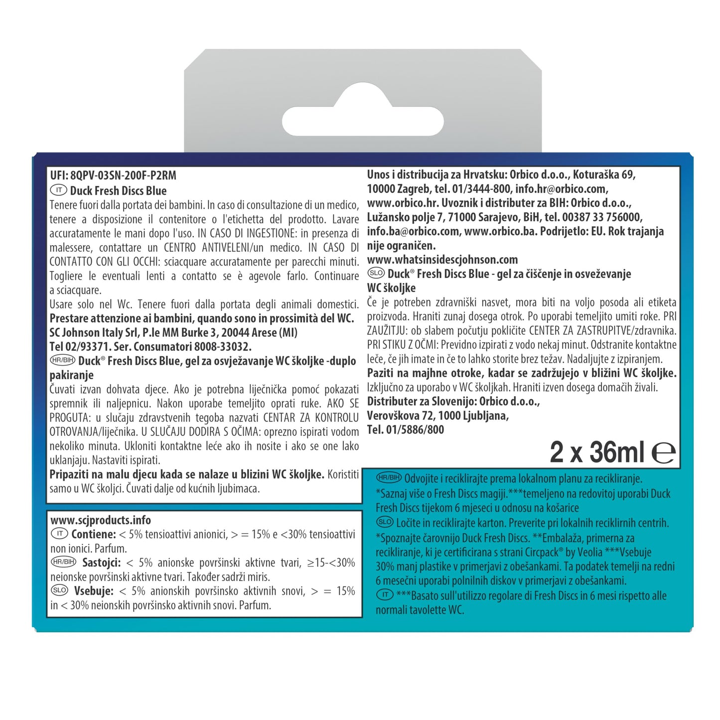 Duck Fresh Discs Blue - 2 Ricariche da 6 Dischi Gel Igienizzanti WC, colora l'acqua di blu ad ogni risciacquo, Confezione da 2 Applicatori e 12 dischetti
