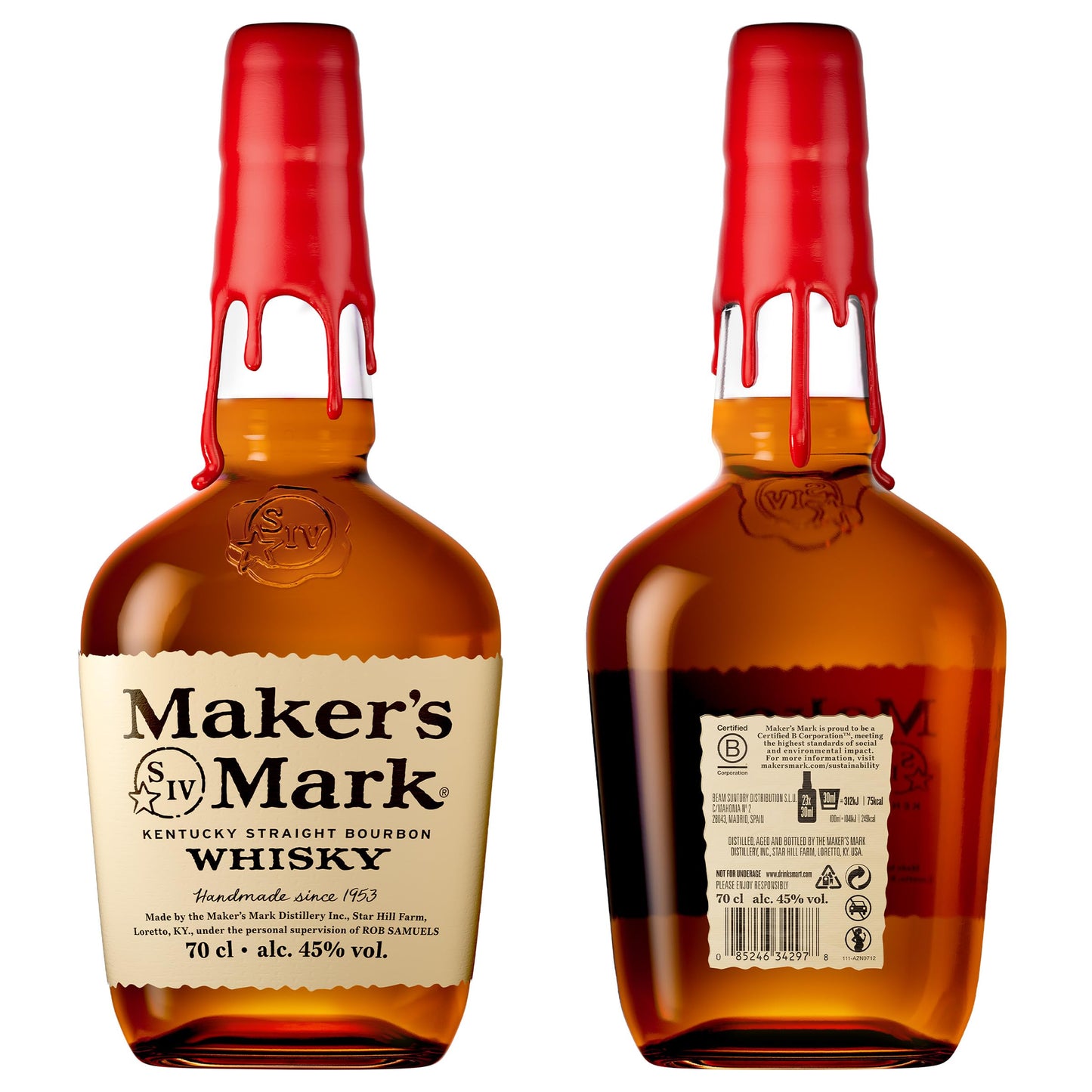 Maker's Mark, Kentucky Straight Bourbon Whisky, bourbon dolce e soft dall'iconica chiusura in cera rossa - bottiglia in vetro da 700ml