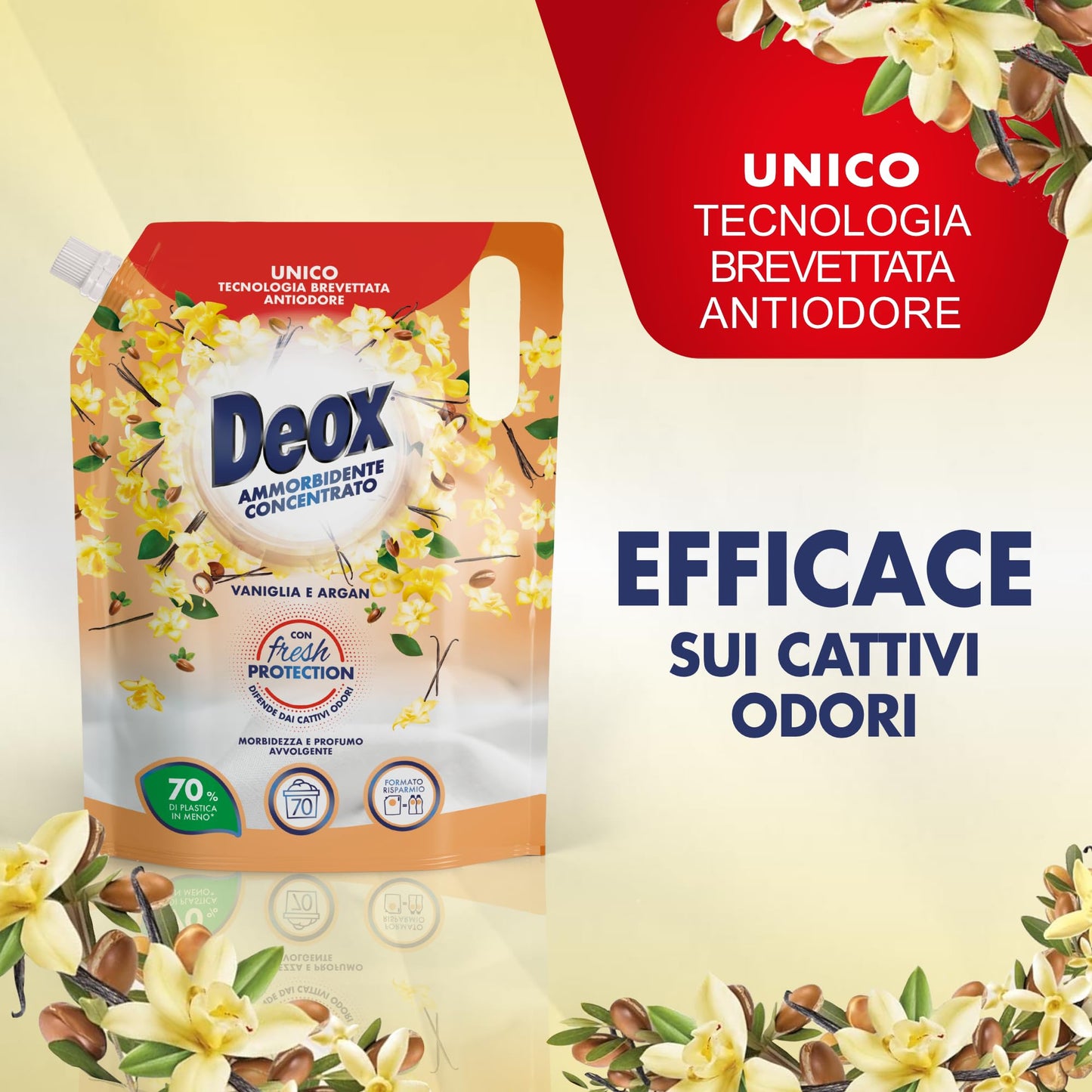 Deox Ammorbidente Concentrato, 280 Lavaggi, Vaniglia e Argan, Ecoformato, 4 x 1400 ml