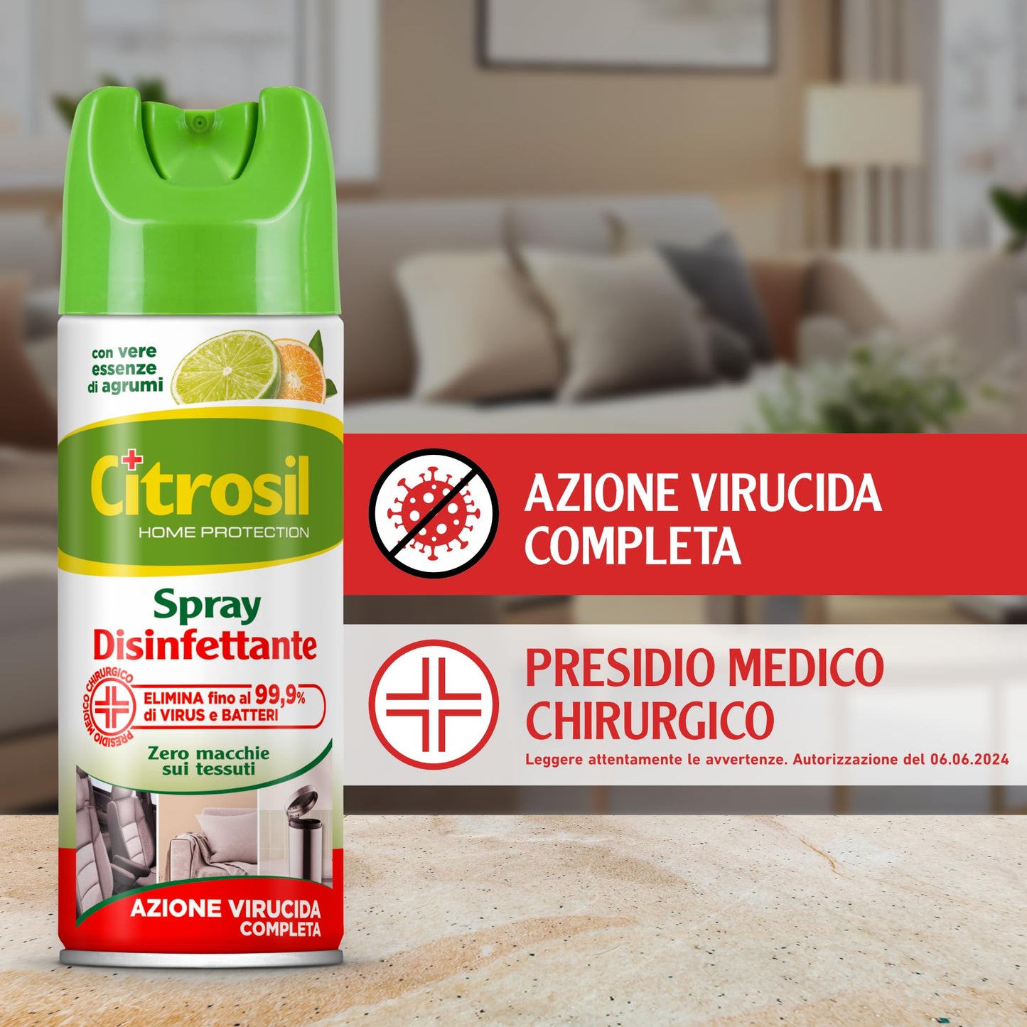 Citrosil Disinfettante Spray, Azione Virucida Completa, Elimina Fino al 99,9% di Virus e Batteri, Essenza di Agrumi, 300 ml x 12 Confezioni