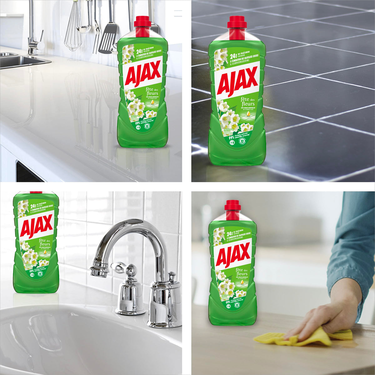 AJAX - Detergente per la pulizia dei pavimenti e multi superfici Ajax Festa dei fiori mughetto - agisce contro tutti i tipi di sporco - Set 3 x 1250 ml