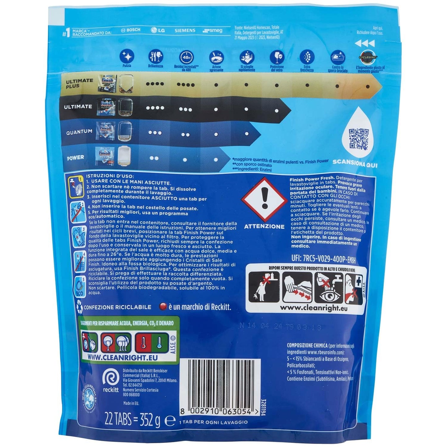 Finish Power All in One Regular pastiglie lavastoviglie 22 lavaggi 352 gr