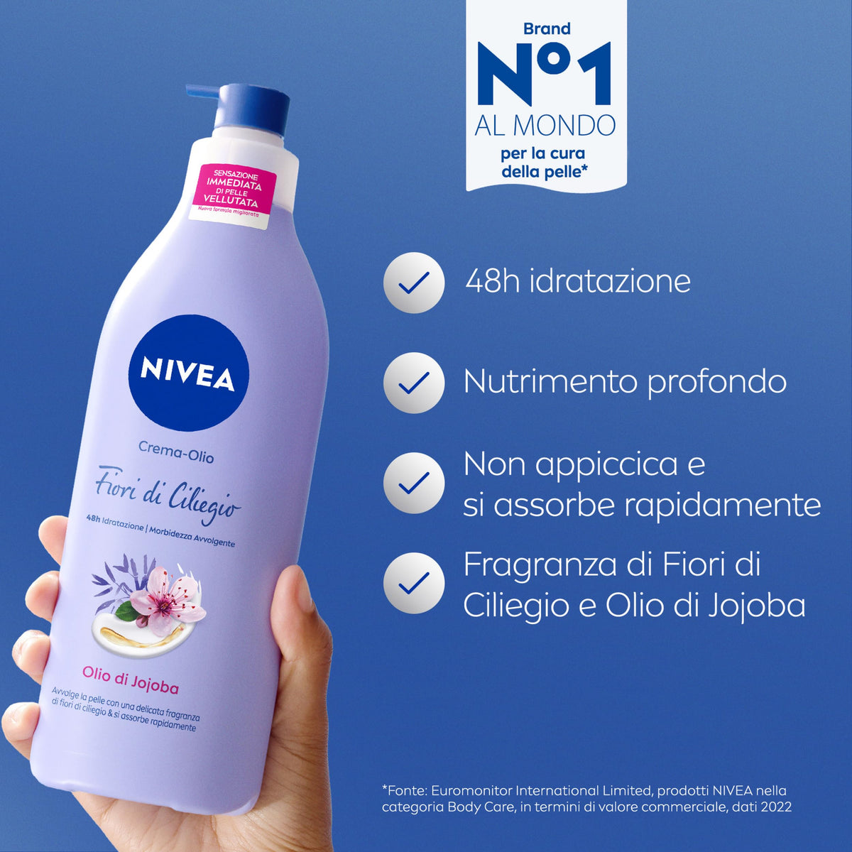 NIVEA Crema-Olio Fiori di Ciliegio & Olio di Jojoba 400 ml, Crema idratante corpo 48h, Crema corpo profumata con Olio di Jojoba e fragranza di Fiori di Ciliegio, Crema corpo idratante pelle secca