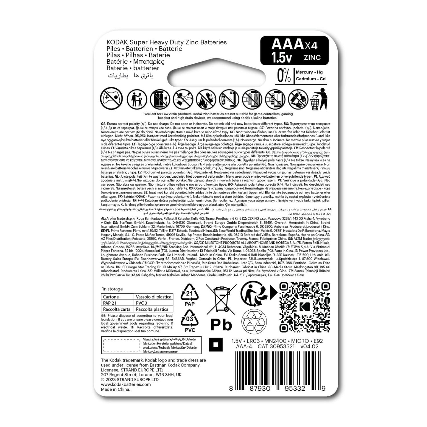 Kodak Papeleria Pack 4 Kodak Batterie R3 AAA