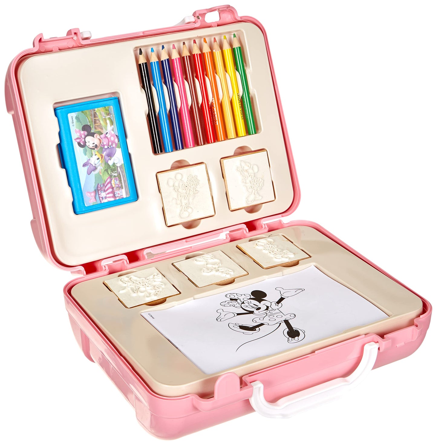 Multiprint Valigetta Travel Set Disney Minnie, Made in Italy, Album da Colorare, con Puzzle e Matite, Set Timbrini Bimbi, in Legno e Gomma Naturale, Inchiostro Lavabile Atossico, Idea Regalo, 42866