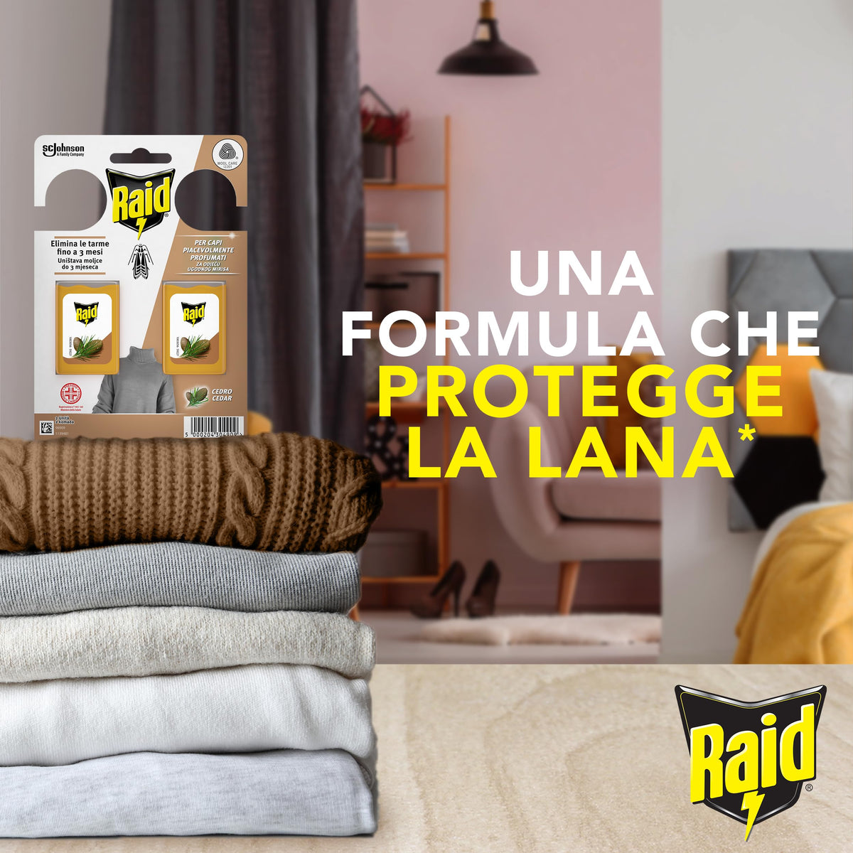 Raid Anti Tarme Gel Vestiti, Per Capi Piacevolmente Profumati, Fragranza al Cedro, 2 Pezzi
