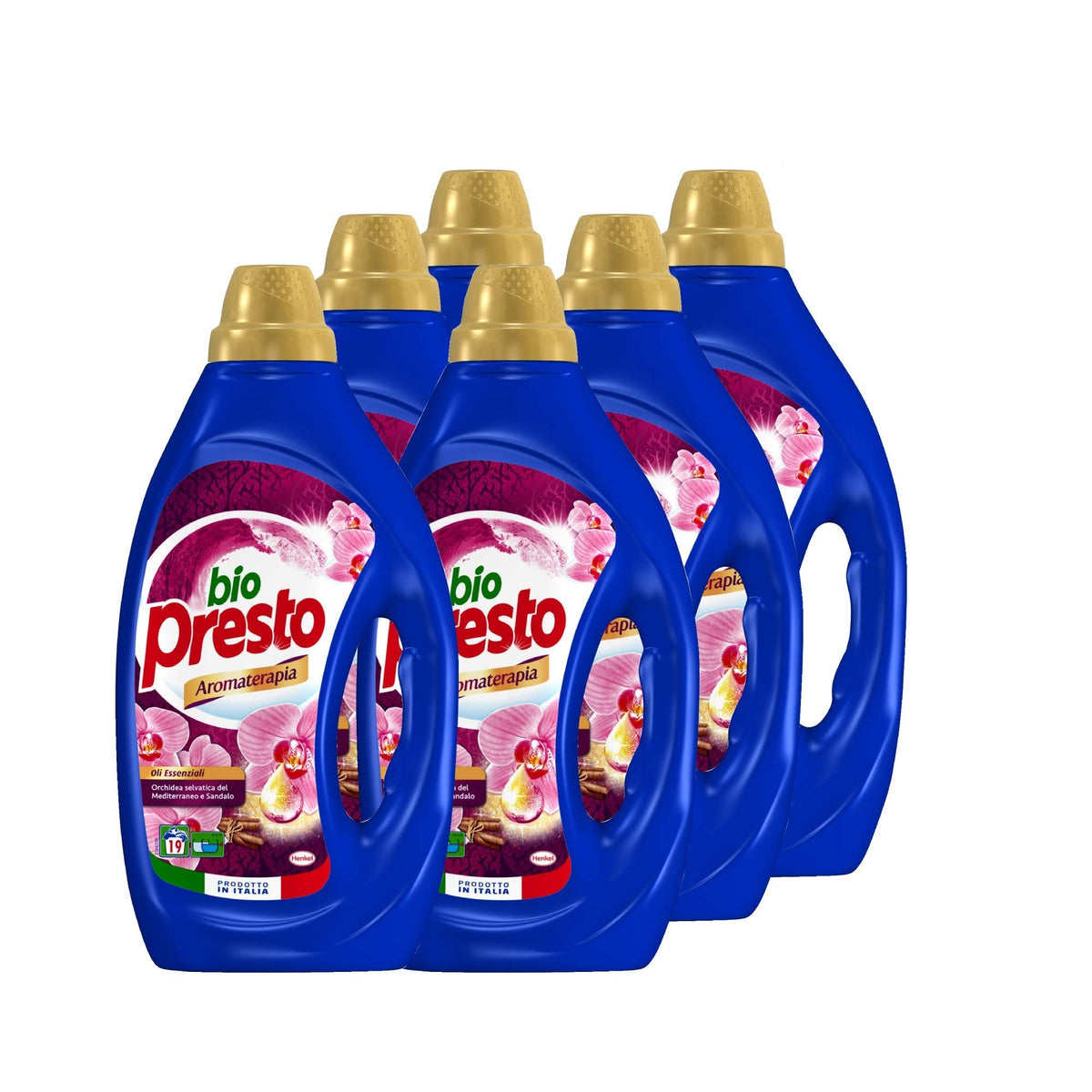 Bio Presto Liquido, Detersivo Lavatrice Liquido, Aromaterapia alla Orchidea, confezione risparmio 6 x 19 Lavaggi (114 lavaggi)