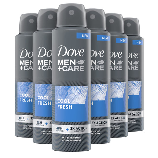 Dove Men+Care Deodorante Spray Cool Fresh, con 1/4 di Crema Idratante, Deodorante Uomo Antitraspirante Senza Alcol, Aiuta a Ridurre le Irritazioni, Fino a 48 Ore di Protezione, 6 pezzi da 150 ml