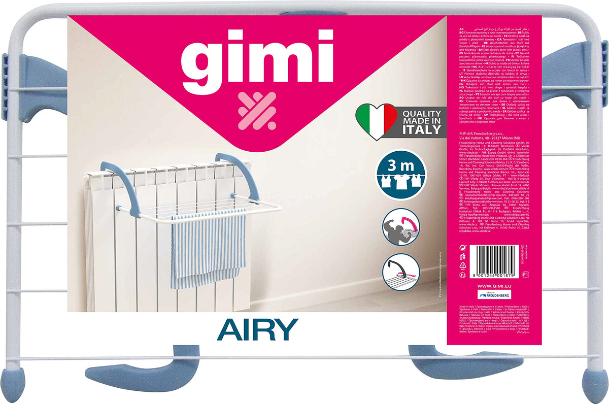 Gimi Airy Stendibiancheria da Termosifone, Stendino Salvaspazio, per Piccoli Ambienti, Spazio di Stenditura 3 m, Acciaio e Resina, 52 x 34.5 x 18 cm