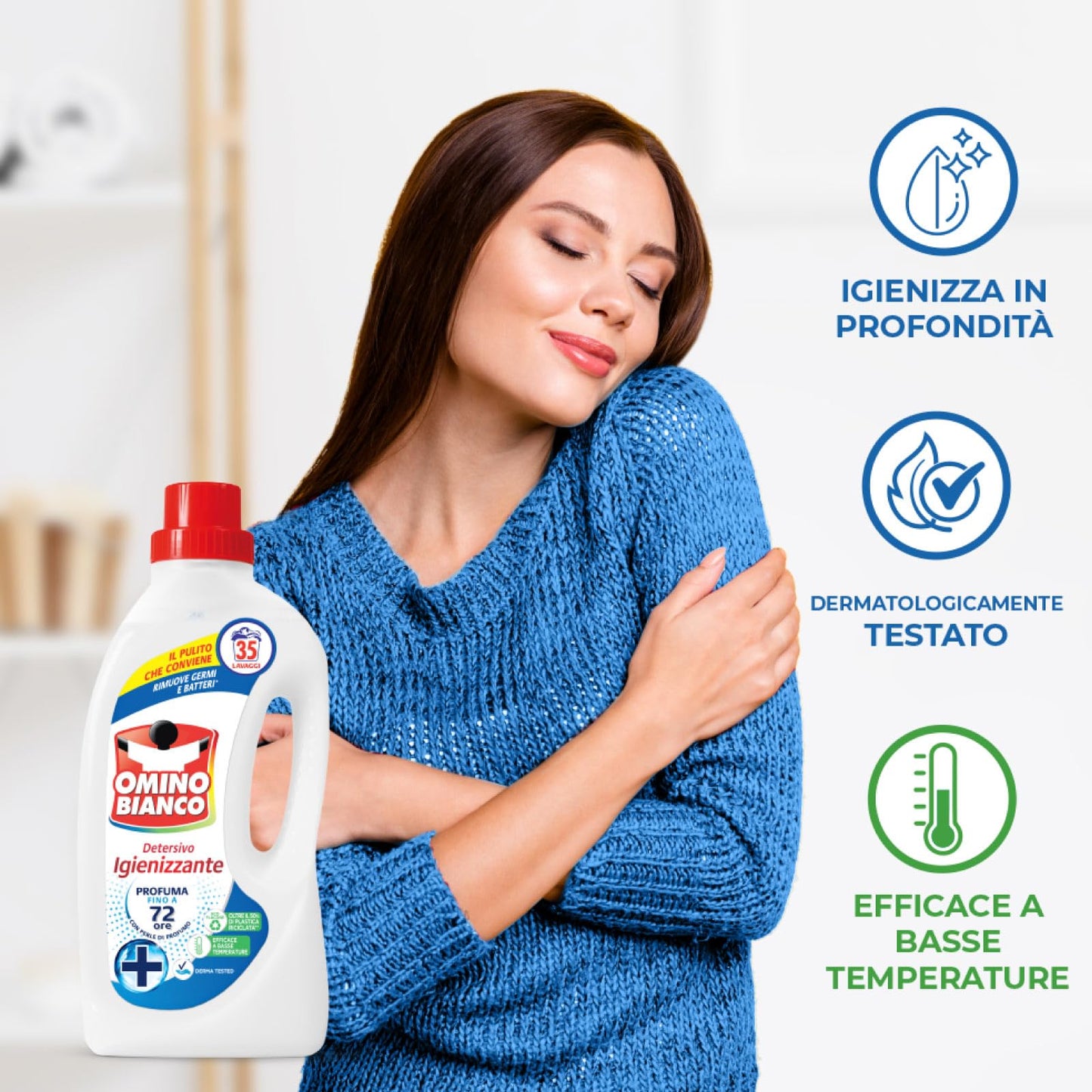 Omino Bianco - Detersivo Lavatrice Igienizzante Liquido, Igienizza i Capi e Rimuove Germi e Batteri, 35 Lavaggi, 1400 ml x 4 Flaconi