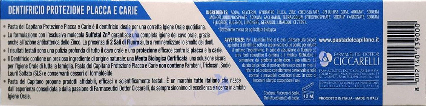 Pasta del Capitano Dentifricio per placca e cavità, 100 ml, confezione da 3