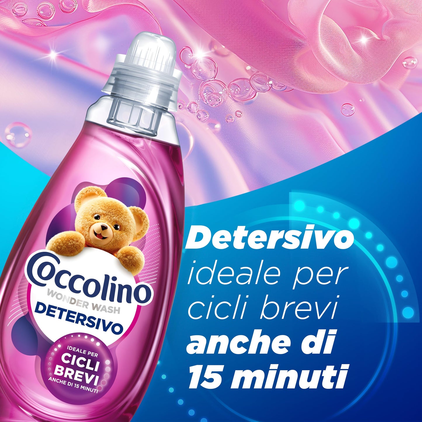 Coccolino Wonder Wash, Detersivo Lavatrice Liquido, Ultra Care, Efficace nei Cicli Brevi da 15 Minuti, Anche a Freddo, Protegge il Colore dei tuoi Capi, Pulizia Profonda, 37 Lavaggi, 1480ml