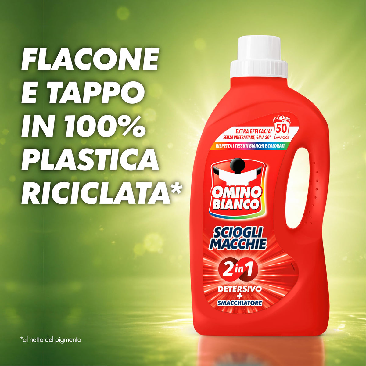 Omino Bianco - Detersivo Lavatrice Liquido Scioglimacchie 2in1, 50 Lavaggi, Rimuove Macchie Difficili, Rispetta Bianchi e Colorati, 2000 ml
