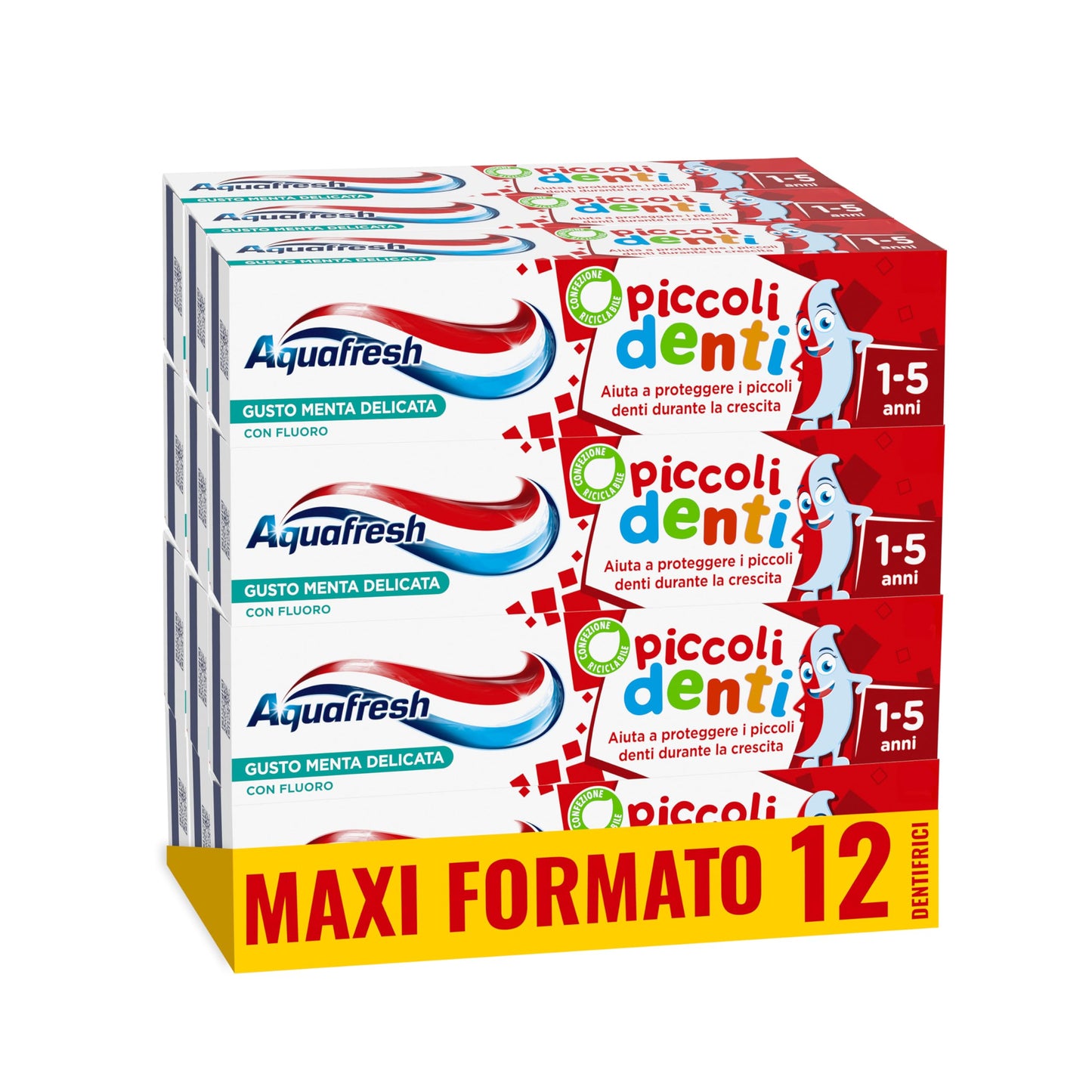 Aquafresh Piccoli Denti, Dentifricio per Bambini da 1 a 5 anni, Aiuta a pulire delicatamente e proteggere lo Smalto, Pacco da 12 x 50ml