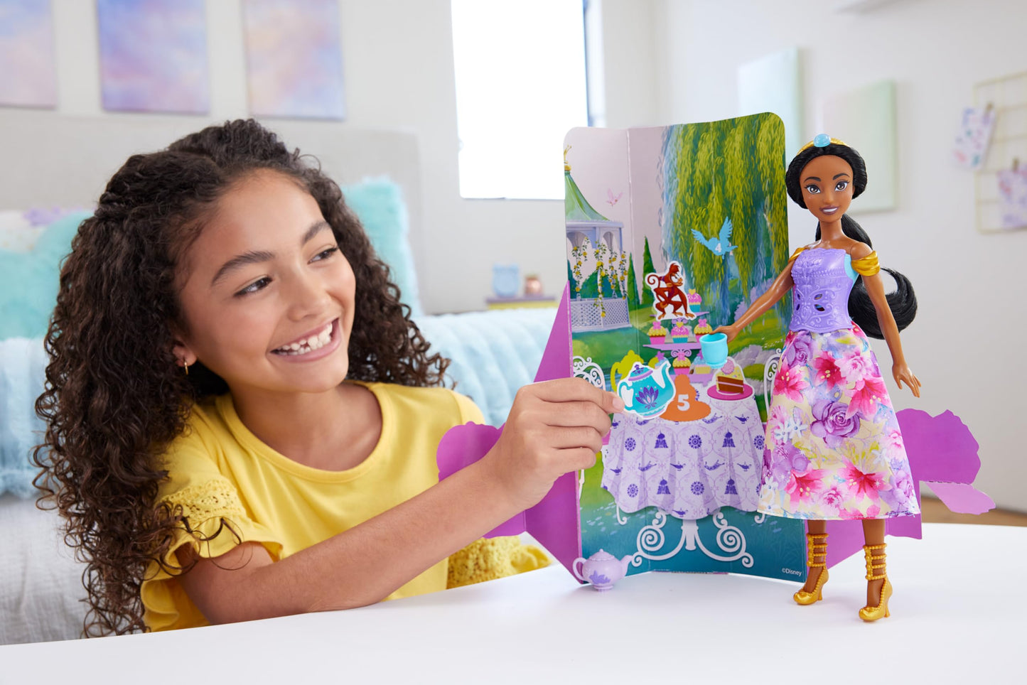 Bambola-Disney Princess Spin & Reveal, Jasminel,bambola + 10 accessori a sorpresa-Mattel-Eta3+