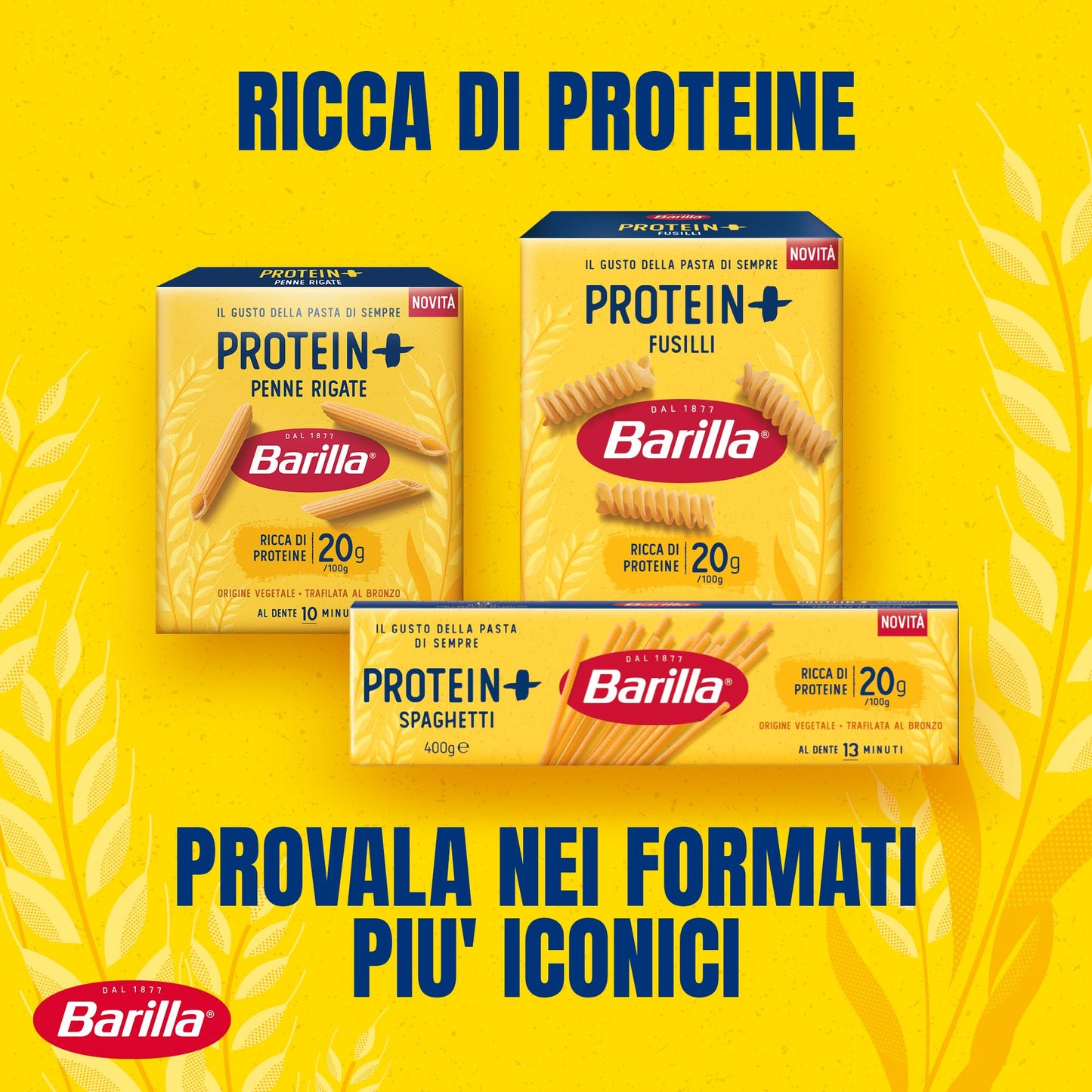 Barilla Pasta Fusilli Protein+, Pasta Proteica di Semola di Grano Duro con Proteine di Piselli, 400 g