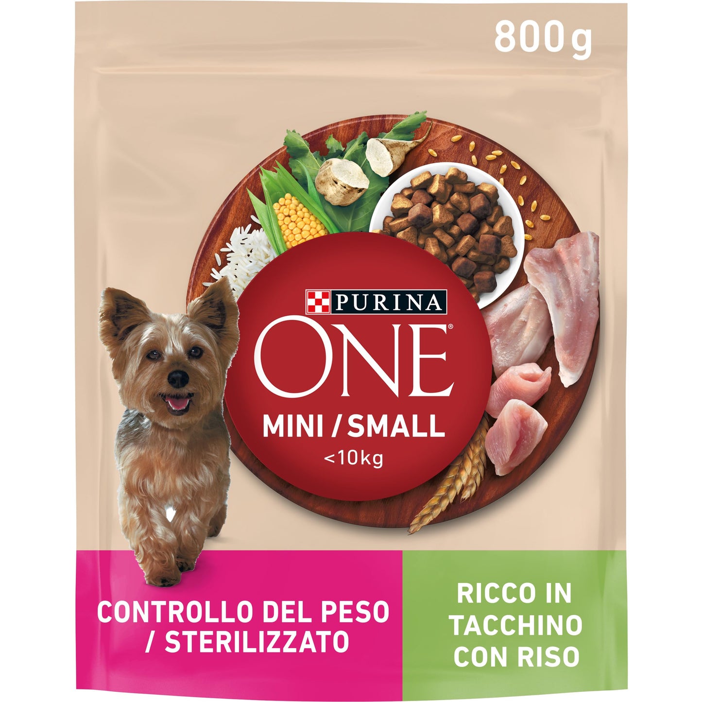 Purina One Mini <10kg Controllo del Peso Crocchette per Cani di Piccola taglia Ricco in Tacchino con Riso 800g