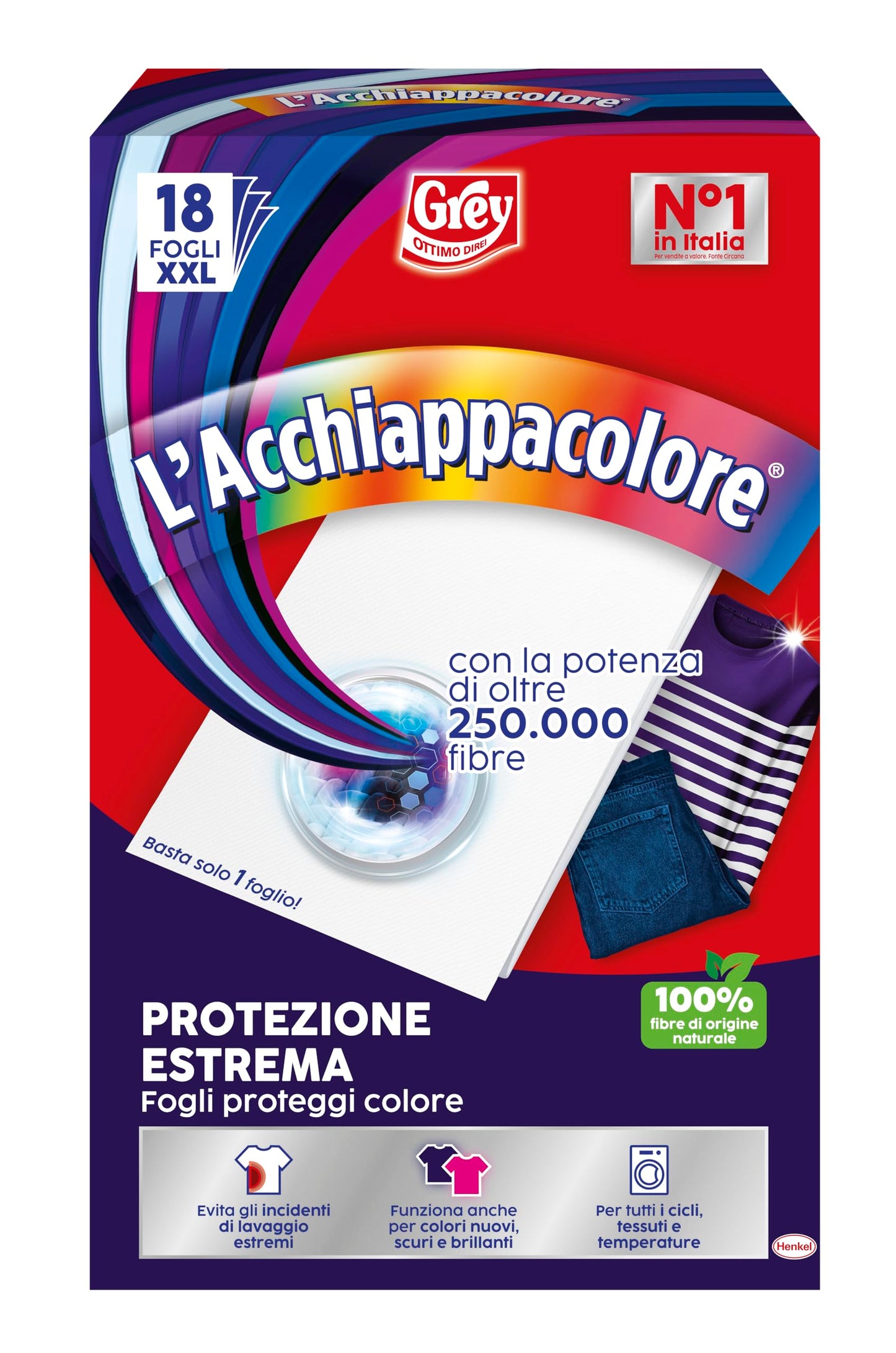 Grey L'Acchiappacolore Protezione Estrema, Fogli Cattura Colore, Fogli Proteggi Colore, Fogli XXL, Confezione da 18 fogli