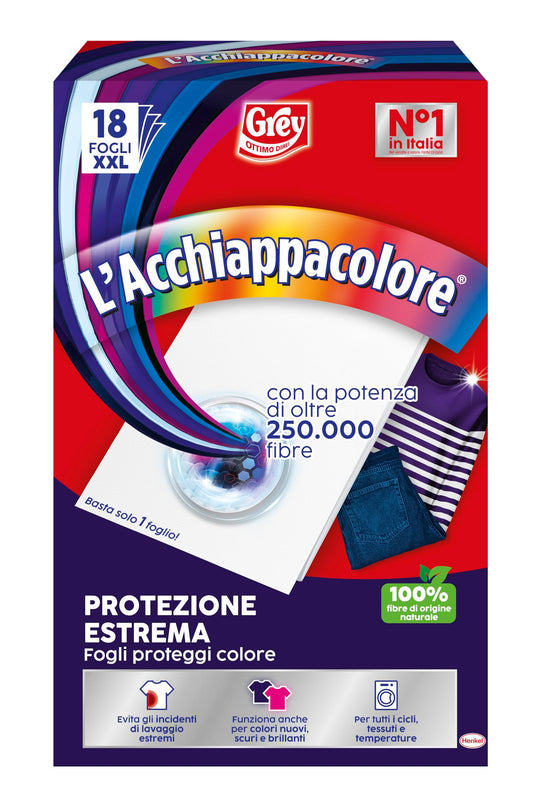 Grey L'Acchiappacolore Protezione Estrema, Fogli Cattura Colore, Fogli Proteggi Colore, Fogli XXL, Confezione da 18 fogli
