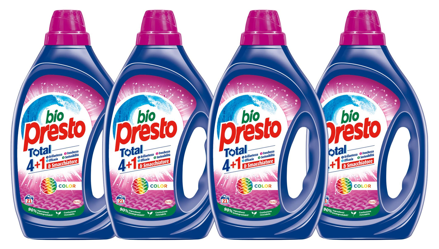 Bio Presto Liquido Classico Detersivo Lavatrice Liquido, Nuova Formula con Smacchiatore, 4 Confezioni da 35 Lavaggi, Totale 140 Lavaggi