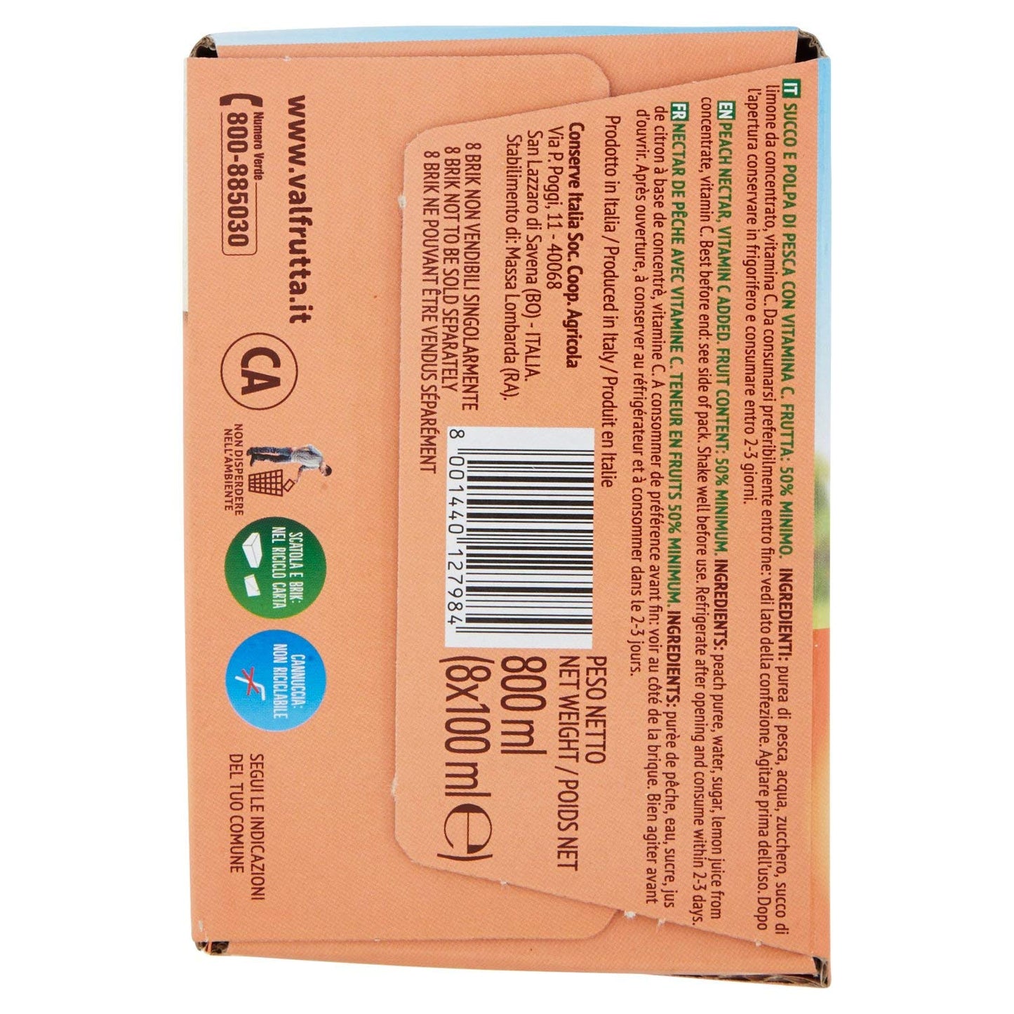 Valfrutta Nettare di Pesca - 8 Brik da 100 ml