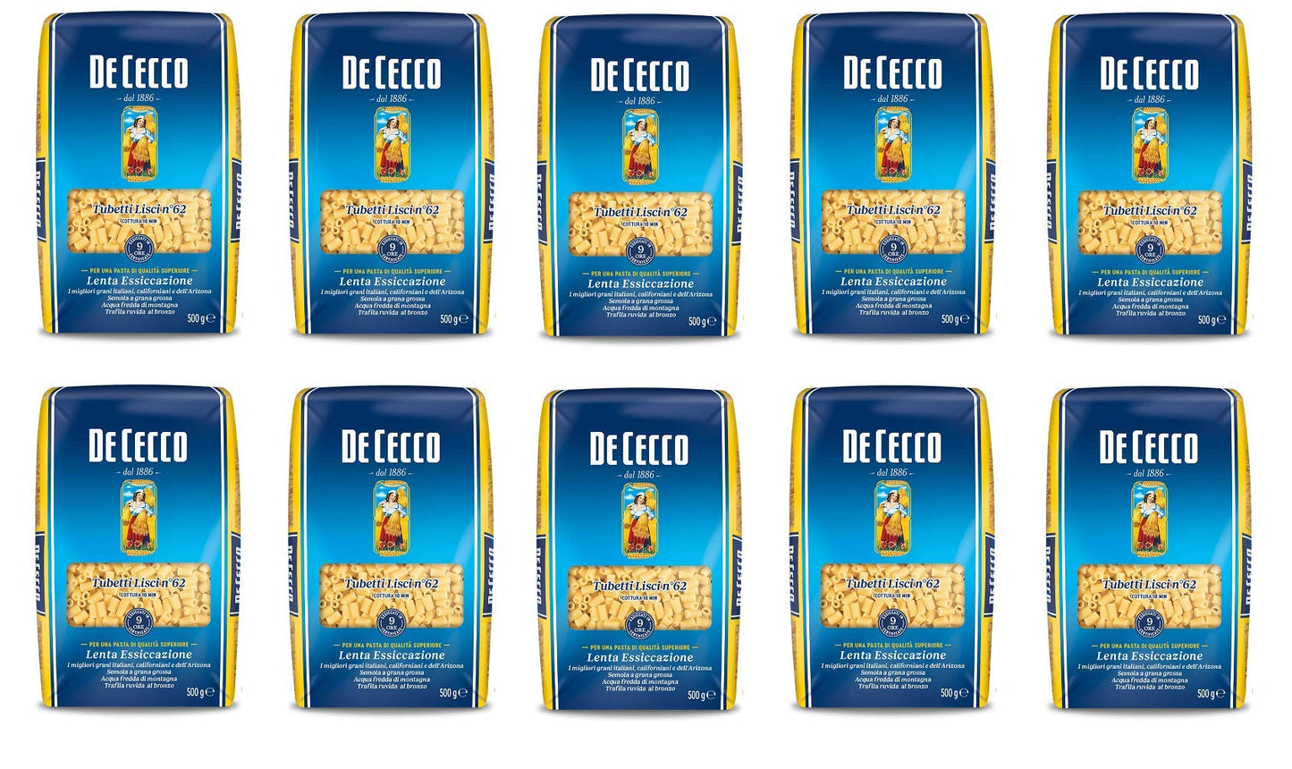 10 Pasta De Cecco 100% Italiano Tubetti Lisci n. 62 pasta 500 g