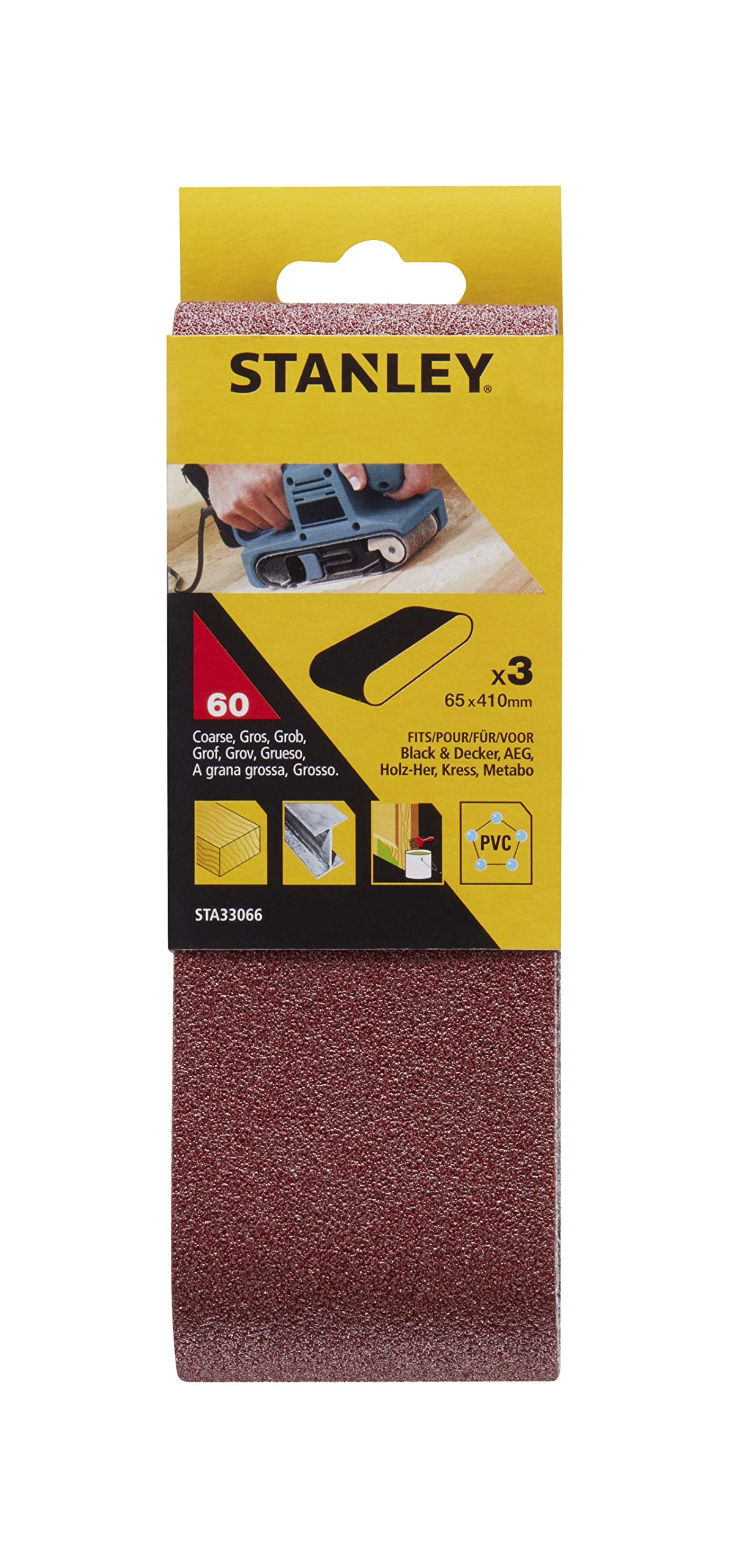 STANLEY STA33066-XJ SET di 3 Nastri abrasivi 65x410 mm. grana 60