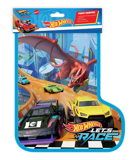 Hot Wheels – Calza della befana 2025, Calza della Befana, Calza Hotwheels, Include Un Lanciatore con Veicolo Singolo, Un Marsupio, Un Set di Ostacoli e Un Foglio di Adesivi – JGM30