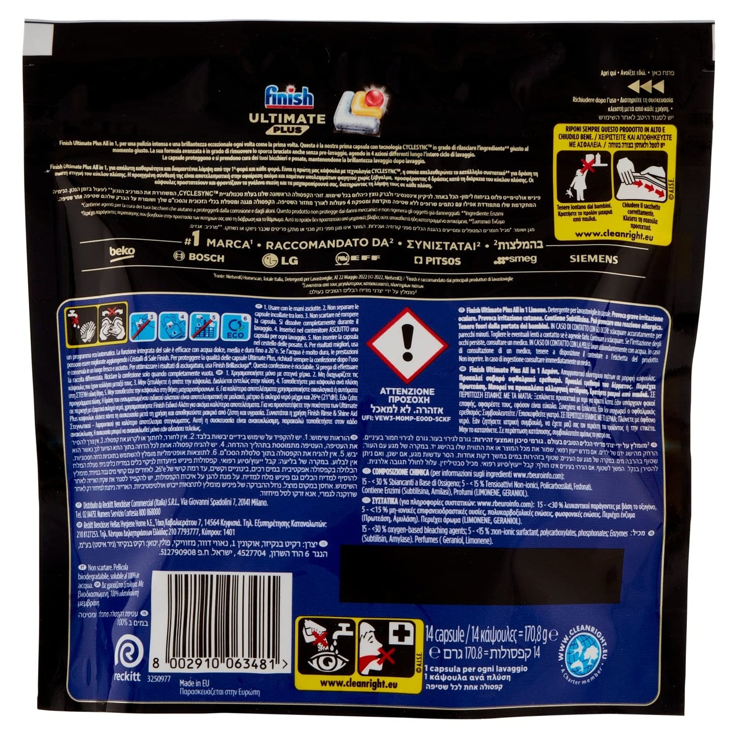 Finish Ultimate Plus All in One Lemon Pastiglie Lavastoviglie, 14 lavaggi, 170,8g