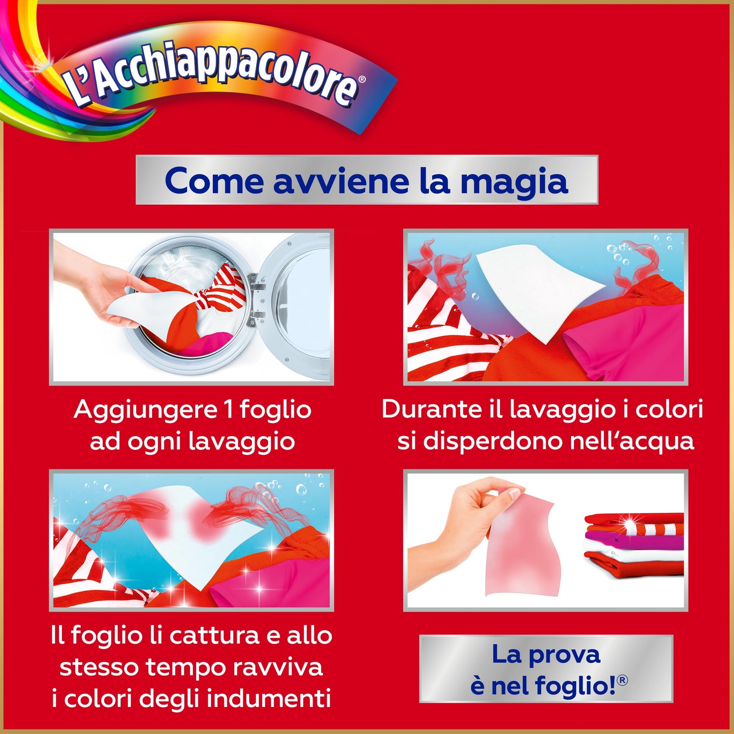 Grey L'Acchiappacolore 2in1 Protegge e Ravviva i Colori, Fogli Cattura Colore e Proteggi Colore, Confezione da 18 fogli