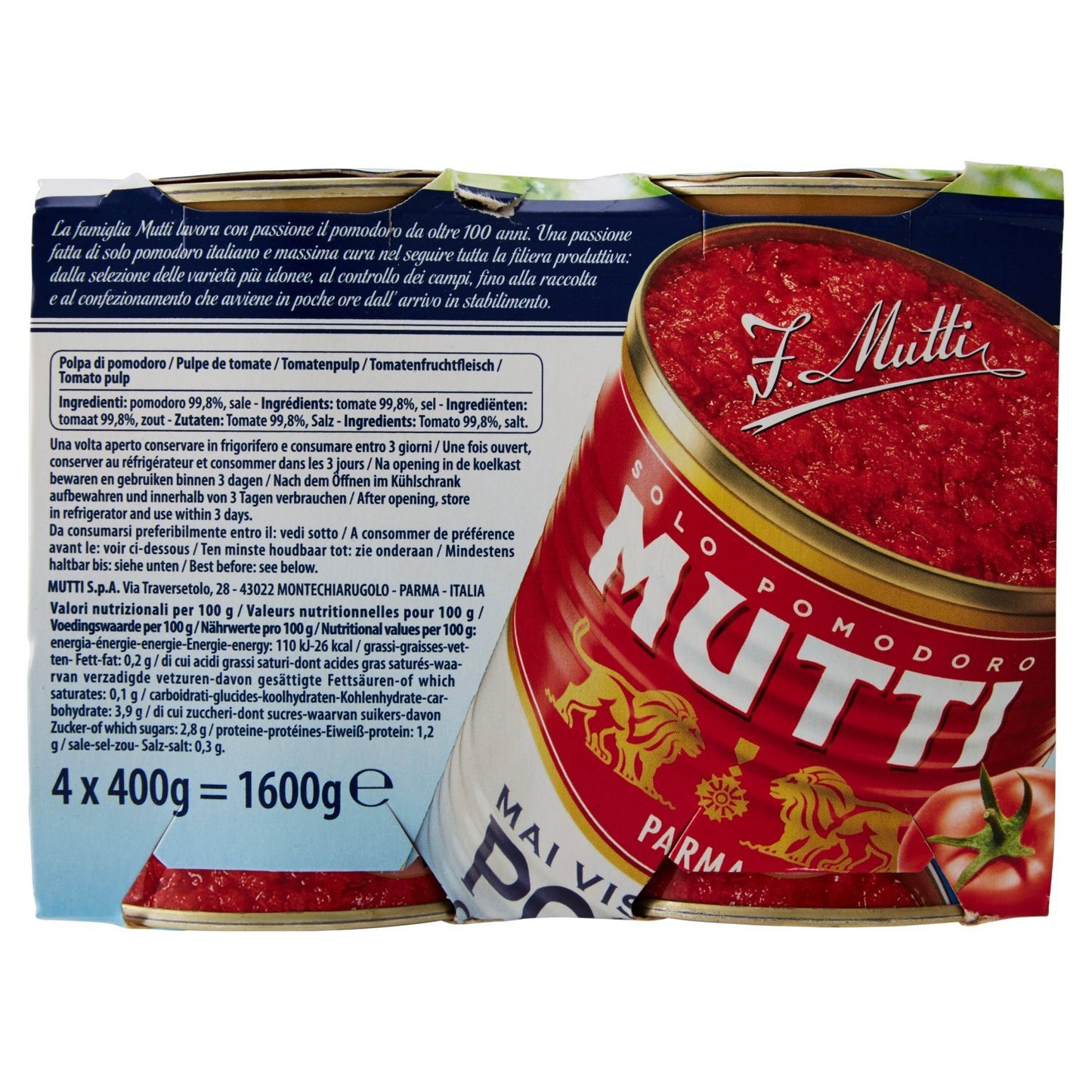 Mutti Polpa di Pomodoro in Finissimi Pezzi - 6 Confezioni da 4x400g