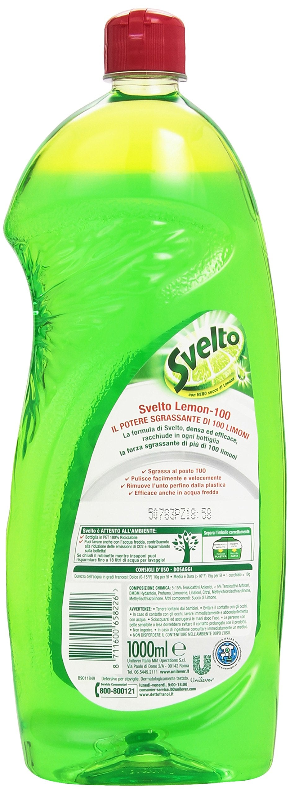 Svelto - Detersivo per Stoviglie, Sgrassa Facilmente, con Vero Succo di Limone - 4 pezzi da 1 l [4 l]