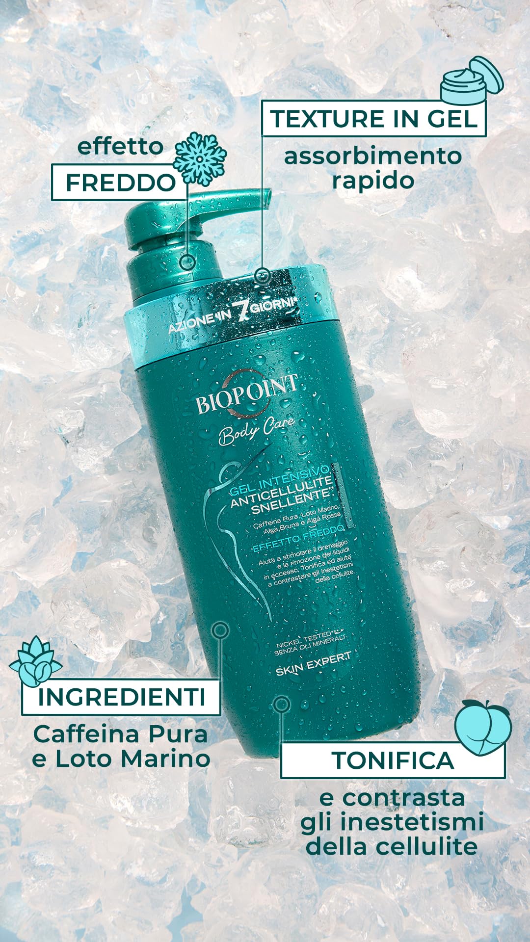 Biopoint - Gel Corpo Intensivo Anticellulite, Effetto Rassodante, Drenante e Tonificante, Favorisce la Riduzione degli Accumuli Adiposi e Contrasta gli Inestetismi, 400 ml