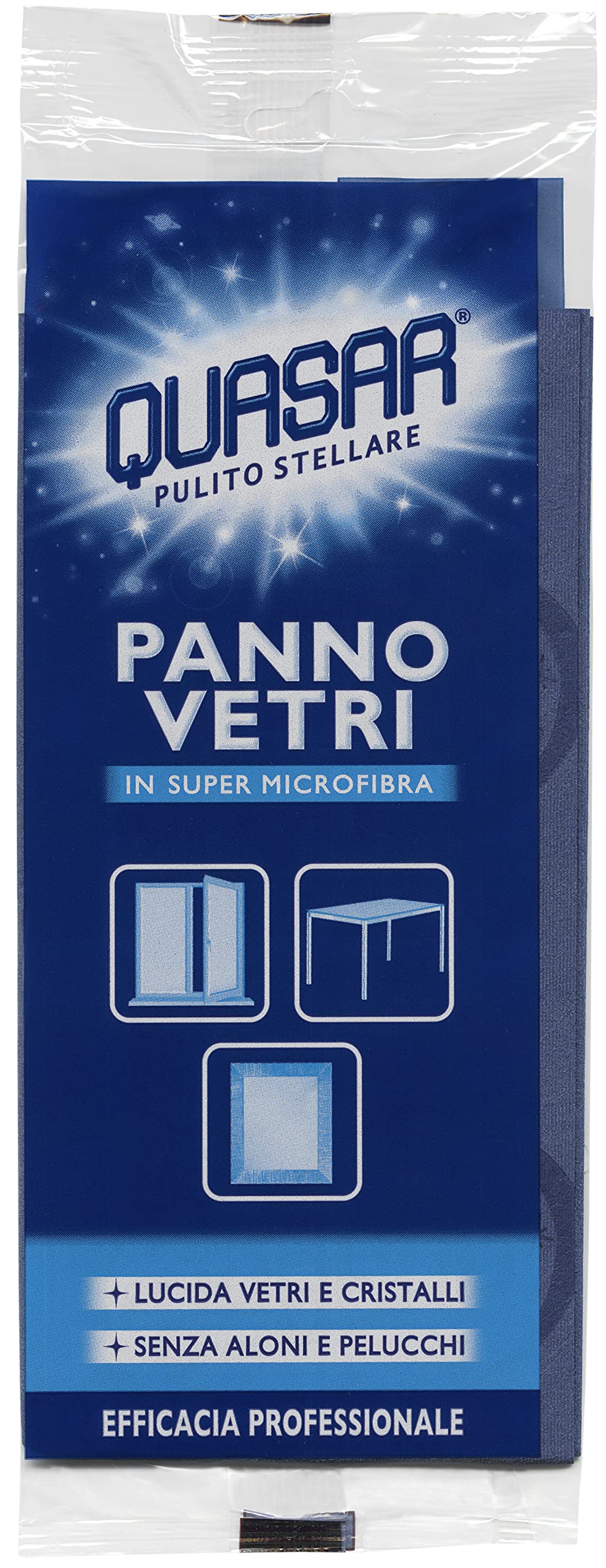 Quasar - Panno Vetri in Super Microfibra - Lucida Vetri e Cristalli e Senza Aloni e Pelucchi - Confezione da 6 Panni