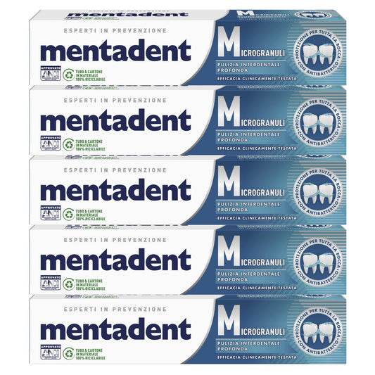 5x Mentadent Microgranuli Dentifricio Pulizia Interdentale Profonda - 5 Flaconi da 75 ml ognuno