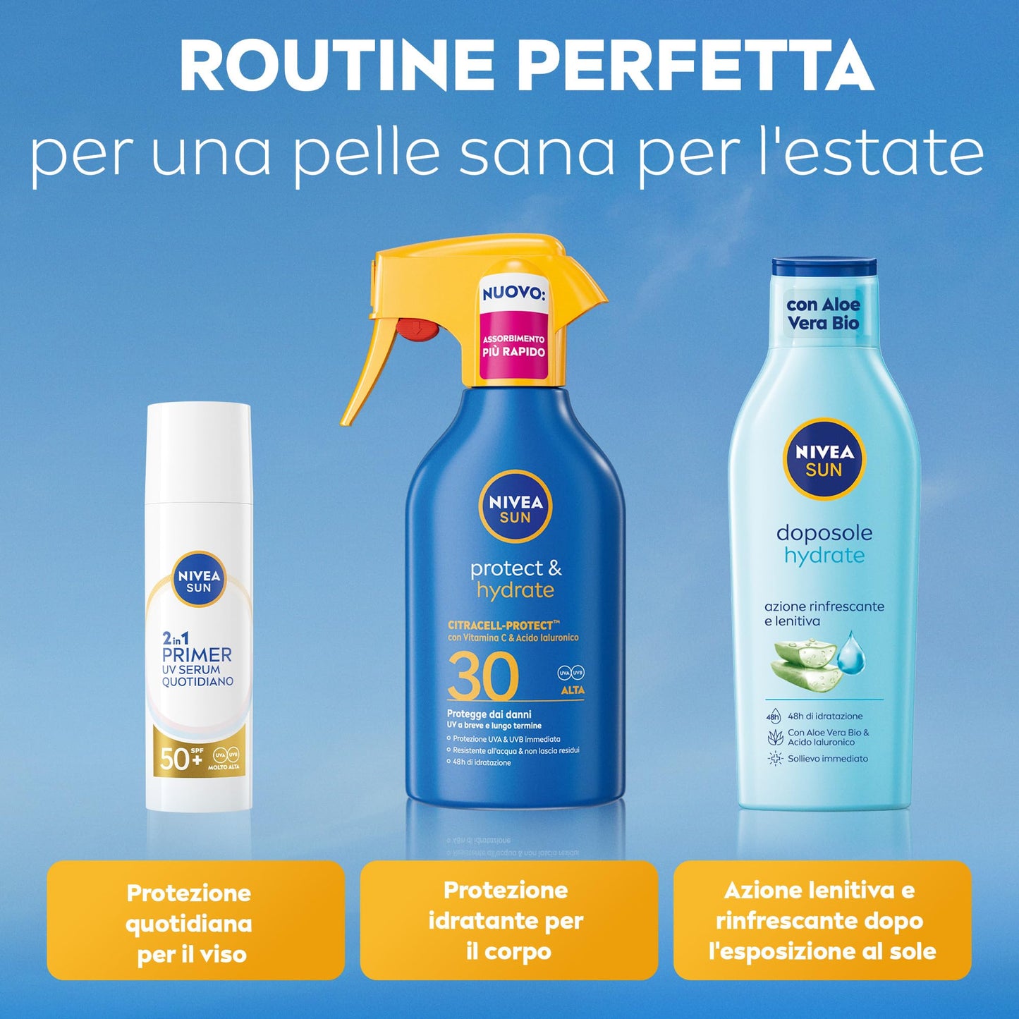 NIVEA SUN Protect & Hydrate Maxi Spray Solare SPF 30 270 ml, Crema solare 30 spray idratante 48h ad assorbimento rapido, Protezione solare 30 resistente all'acqua con Vitamina C e Acido Ialuronico