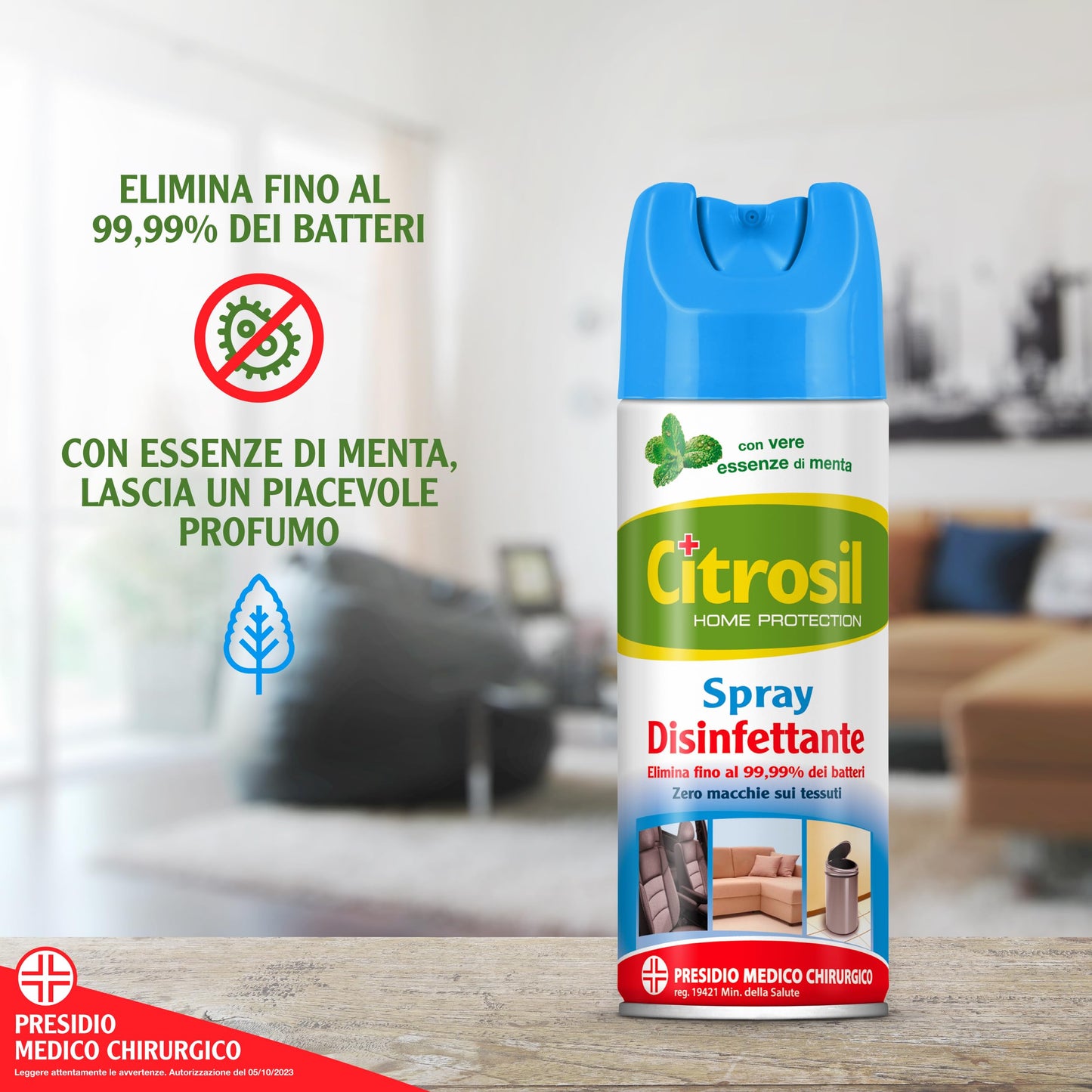 Citrosil Home Protection - Spray Disinfettante Superfici Multiuso, Elimina Fino al 99,9% dei Batteri, con Vere Essenze di Menta, 300 ml x 3 Confezioni